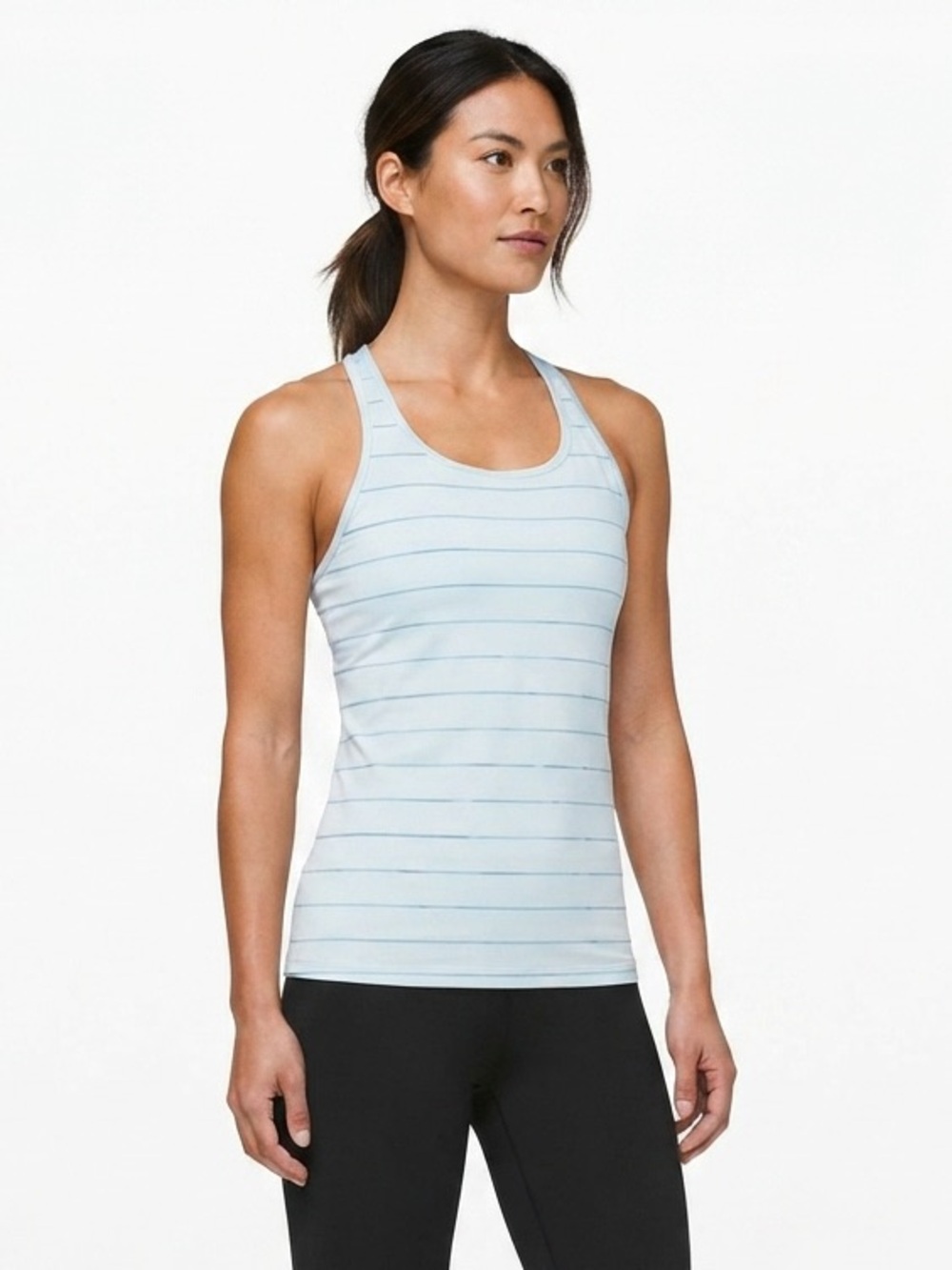 Athleta HIGH NECK CHI DOUBLE STRIPE TANK in Gray Pacifica Size M